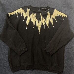 Vintage Work In Progress Sweater Womens 2X Black‎ Gold Studded Regancy Hong Kong
